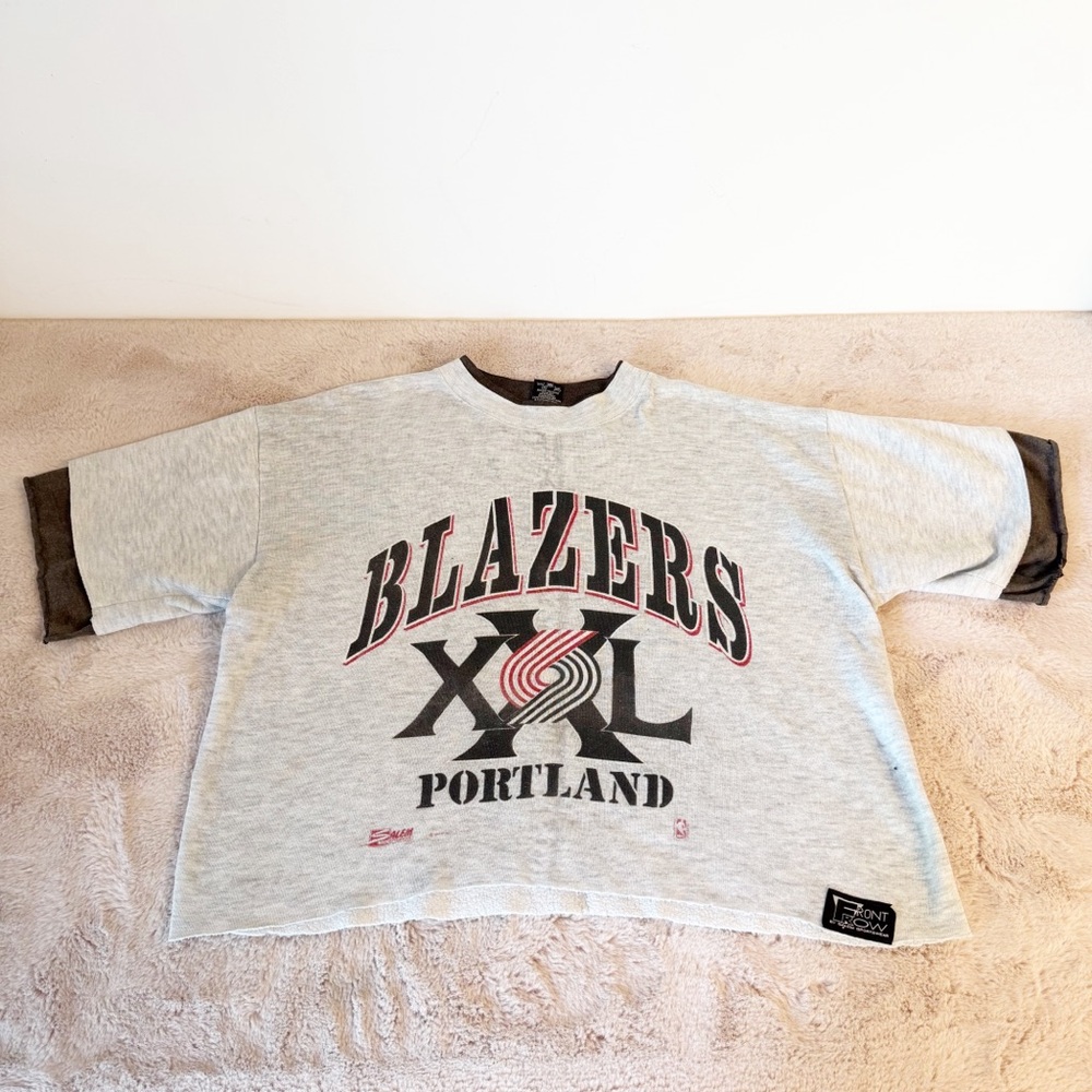 VINTAGE NBA Portland Trail Blazers Cropped Grey Tee Graphic Boxy Fit XXL